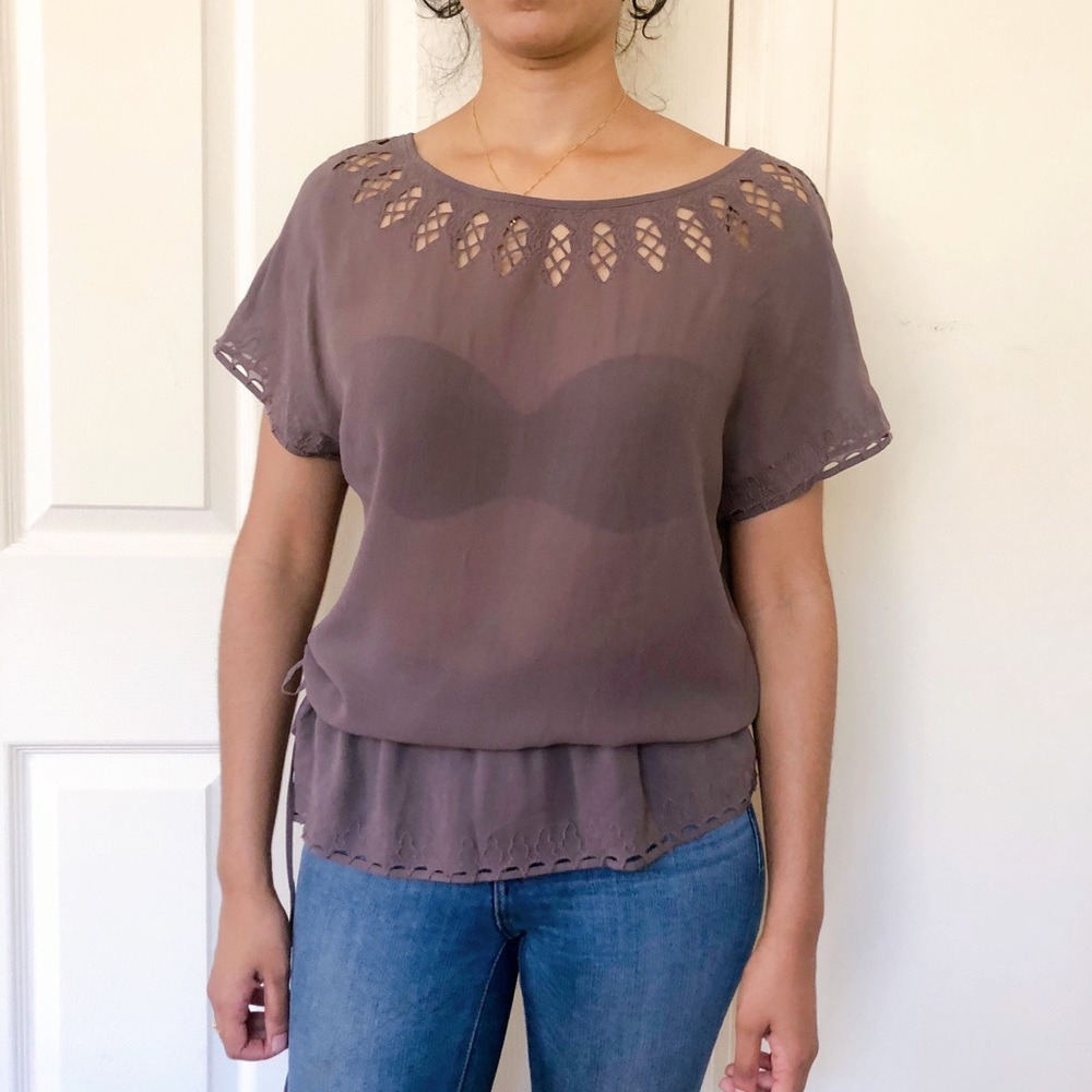 Massimo Dutti purple blouse cutouts small BL
